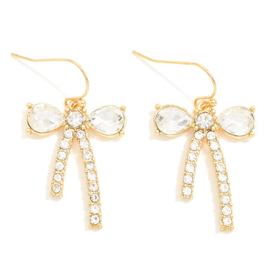 Rhinestone Bow Drop Earrings