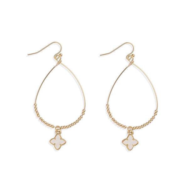 Teardrop w/ White Clover Drop Earrings