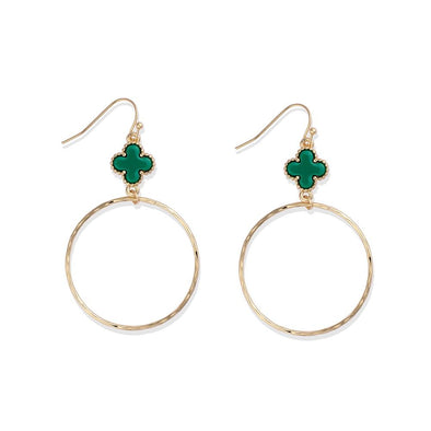 Forward Hoop w/ Green Clover Drop Earrings