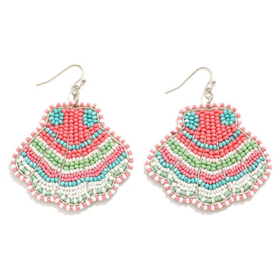 Seed Bead Shell Drop Earrings