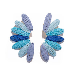 Blue Raffia Fan Drop Earrings
