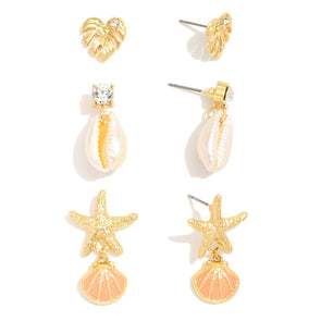 Set of 3 Beachy Stud Earrings