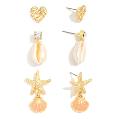 Set of 3 Beachy Stud Earrings