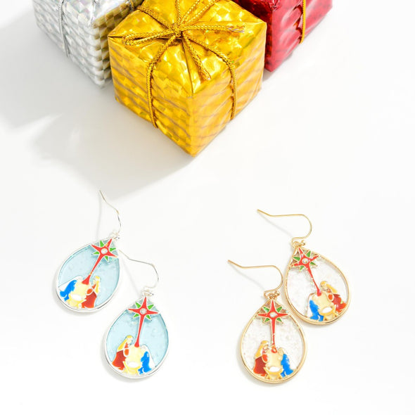 Stain Glass Nativity Earrings (Gold & Silver)