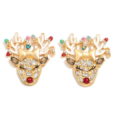 Rhinestone Reindeer Stud Earrings