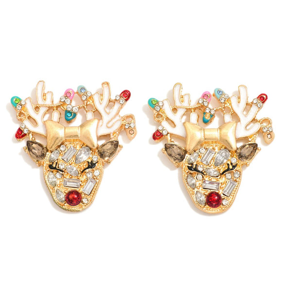 Rhinestone Reindeer Stud Earrings