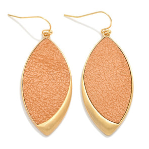Tan Vegan Leather Almond Earrings