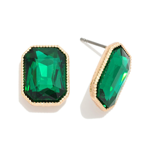Green Rectangle Stud Earrings