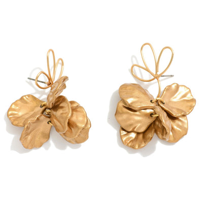 Gold Twisted Metal Flower Shaped Post Earrings