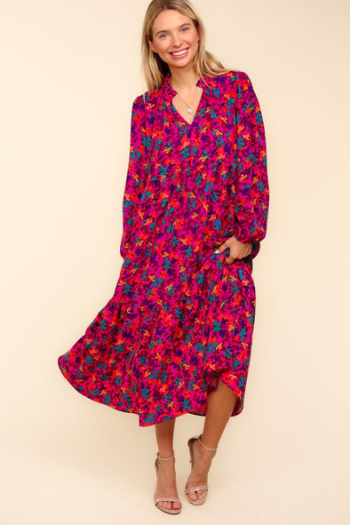 Berry Mix Long Sleeve Midi Dress