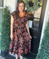 Black Floral Printed Ruffle Sleeve Midi