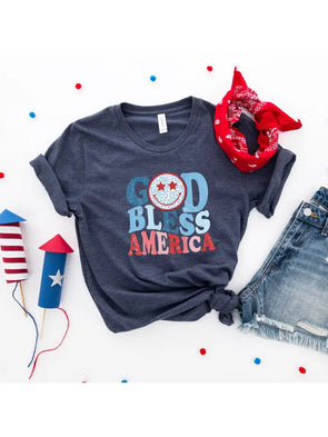 God Bless America Smiley Short Sleeve Tee