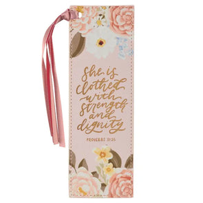 Bookmark Faux Leather Pink Strength & Dignity Prov. 31:25