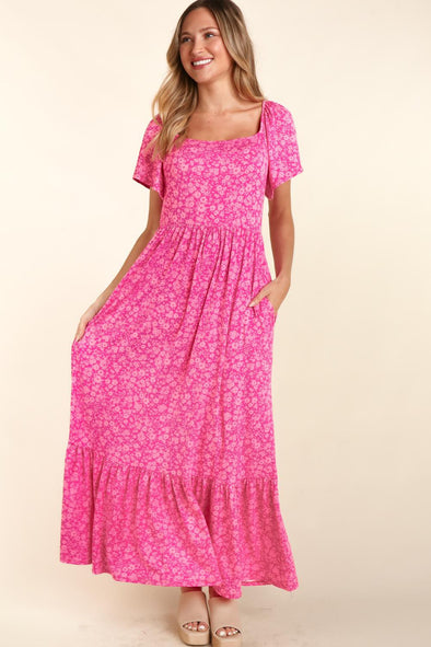 Pink Fit and Flare Floral Maxi Dress