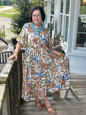 Latte Mix Floral Tiered Midi Dress