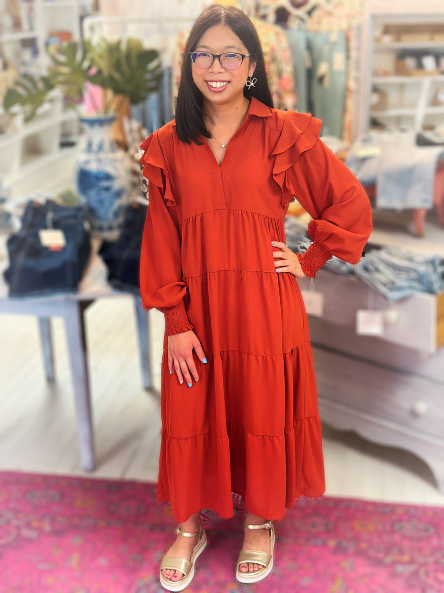 Sunset Ruffle Shoulder Maxi Dress – Grace At Home Treasures