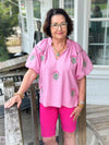 Rose Floral Embroidered Puff Sleeve Top