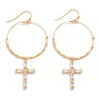 Baguette Cross Drop Earrings (Silver & Gold)