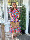 Blue Mix Puff Sleeve Maxi Dress