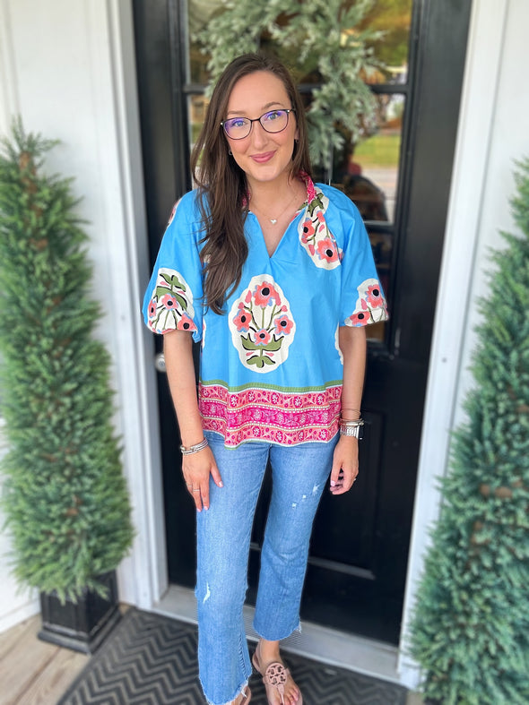 Ocean Blue Floral Top