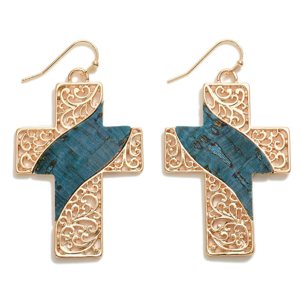 Teal Cork Cross Earrings