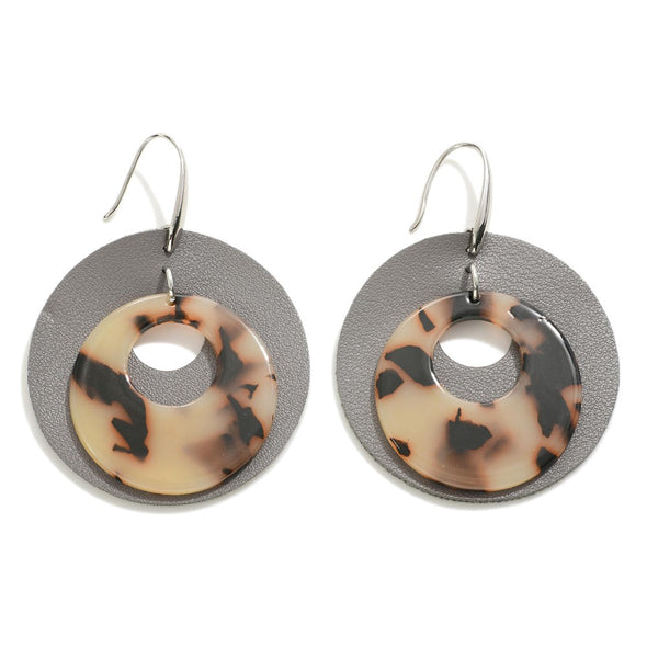 Grey Leather w/ Tortoise Accent Earrings