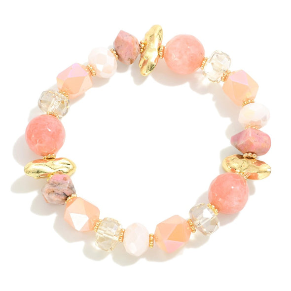 Pink Chunky Faceted Bead Stretch Bracelet