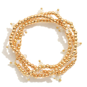 Set of 3 Gold Bracelets w/ white bead