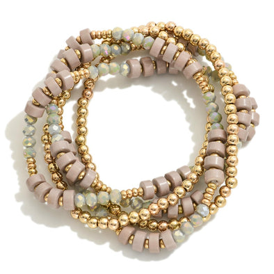 Set of 5 Taupe & Gold Stretch Bracelets