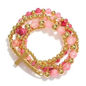 Set of 5 Fuchsia Cross Bracelets