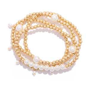 Set of 4 Pearl and Gold Bracelets