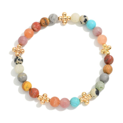 Multi Semi Precious Stone Bracelet w/ Cross Charm
