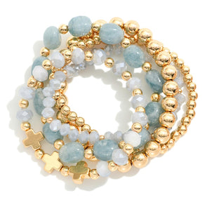 Set of 5 Light Blue Beaded Bracelets
