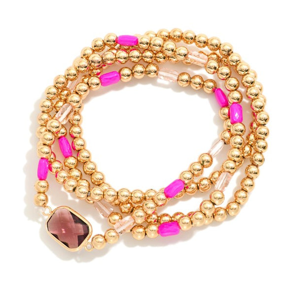 Set of 4 Fuchsia Beaded Bracelets