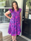 Pink and Navy Collared Midi Dress