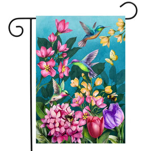 Springtime Hummingbirds Spring Garden Flag 18" X 12.5"