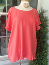 Plus Coral Linen Cotton Floral Lace Back Top