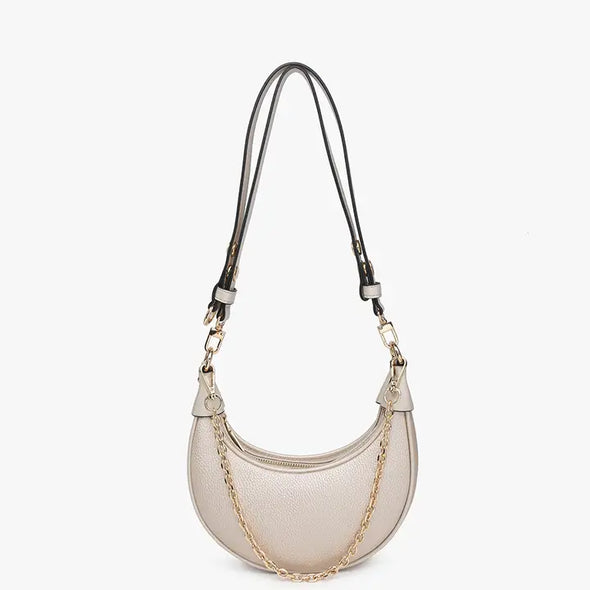 Champagne Zora Moon Shoulder Bag w/ Chain