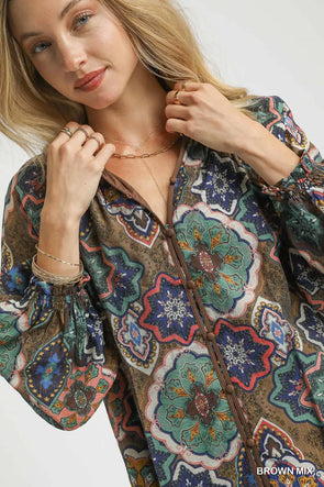 Brown Mix Boho Mosaic Print Top
