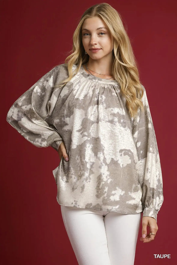 Taupe Metallic Fabric Blouse