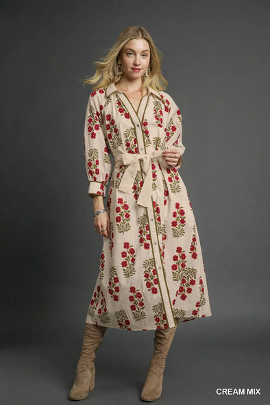 Cream Mix Floral Button Down Maxi Dress