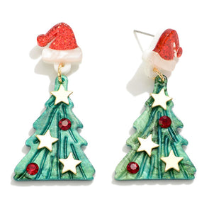 Santa Hat Christmas Tree Drop Earrings