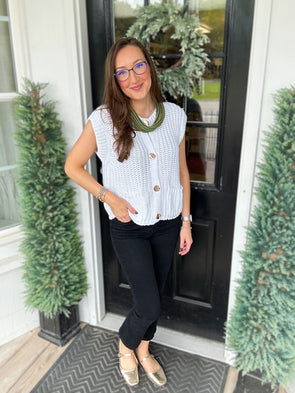 Off White Button Down Comfy Sweater Vest