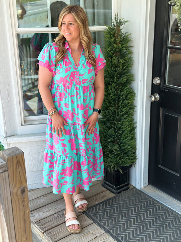 Cotton Candy Floral Tiered Midi Dress