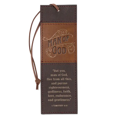 Bookmark Faux Leather Brown Man of God 1 Tim. 6:11