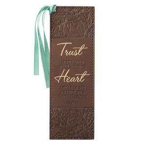 Trust with All Your Heart Brown Floral Faux Leather Bookmark