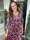 Navy Satin Floral Midi Dress