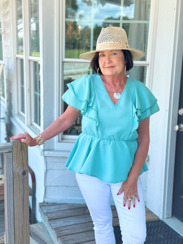 Mint Ruffle Peplum Top