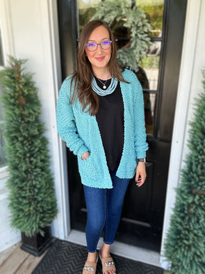 Dusty Teal Popcorn Cardigan (S-L)