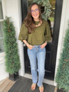 Olive 3/4 Sleeve Mix Media Top
